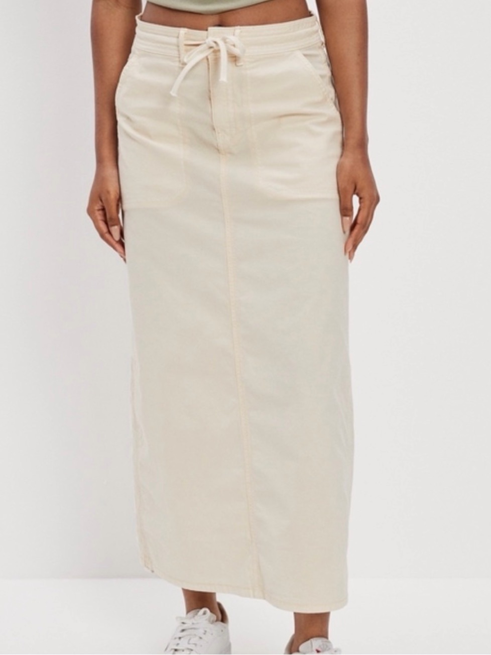 American Eagle Outfitters Ivory Drawcord High-Waist Maxi Skirt